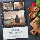 3フォトコラージュモダン白黒ブルークリスマス キッチンタオル