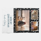 3フォトコラージュモダン白黒ブルークリスマス キッチンタオル (横)