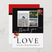 3フォトコラージュモダン白黒紅葉 サンキューカード (正面/裏面)