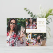 3フォトコラージュモダン金ゴールド卒業パーティー 招待状 (スタンド正面)