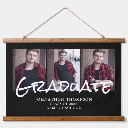 3フォトコラージュ卒業 吊り下げ型タペストリー (正面)