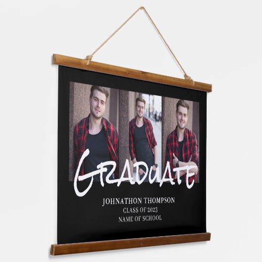 3フォトコラージュ卒業 吊り下げ型タペストリー (傾斜あり)