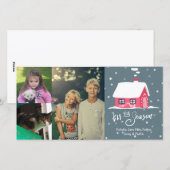 3フォトコラージュ名前をカスタムするスノーウィーハウスクリスマス シーズンカード (正面/裏面)