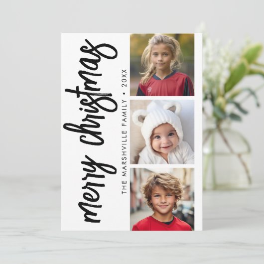 3フォトコラージュ喜びミニマルメリークリスマス シーズンカード (スタンド正面)