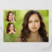 3フォトコラージュ学校卒業発表 箔招待状 (正面)