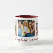 3フォトコラージュ家族は名前Burgundy マグカップ (中央)