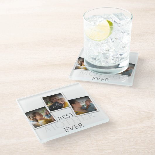 3フォトコラージュ母の家族が思い出に残る母の日 ガラスコースター (アングル)