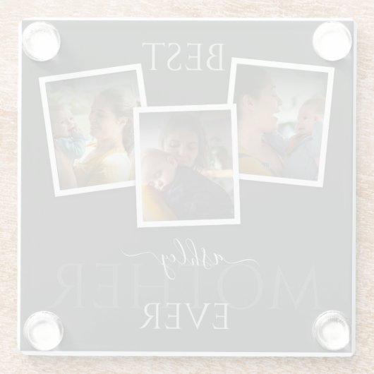 3フォトコラージュ母の家族が思い出に残る母の日 ガラスコースター (裏面)