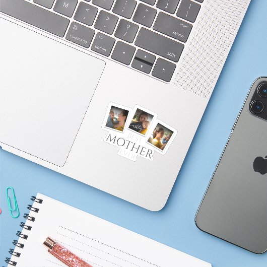 3フォトコラージュ母の家族が思い出に残る母の日 シール (ノートパソコンとiPhone)