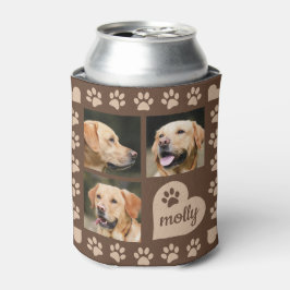 3フォトコラージュ犬の名前ブラウンハート 缶クーラー