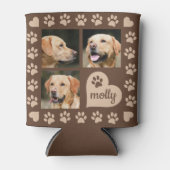 3フォトコラージュ犬の名前ブラウンハート 缶クーラー (正面)