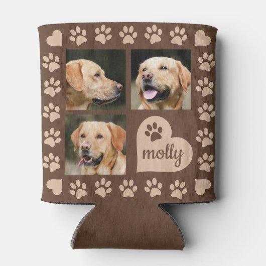3フォトコラージュ犬の名前ブラウンハート 缶クーラー (裏面)