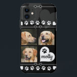 3フォトコラージュ犬の名前（白黒）ハート iPhone 11 ケース<br><div class="desc">犬や猫のカスタマイズ可能な贈り物。トレンディーとモダンミニマルスタイルと3フォトコラージュの写真画像テンプレートでペットの写真と名前を追加する準備ができている。装飾白黒の足跡とハート。背景色、フォントスタイル、サイズ、および色を変更できる。また、プリントとハートの色、サイズ、位置を変更することもできます。</div>