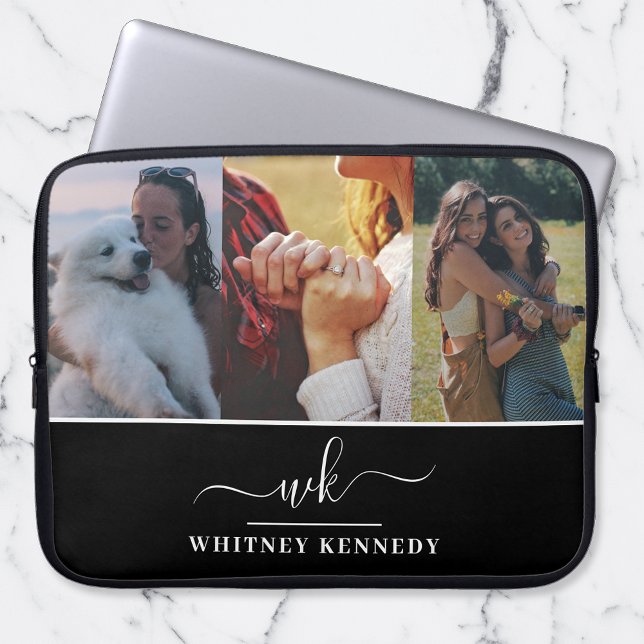 3フォトコラージュ独自のモノグラムを作成 ラップトップスリーブ (クリエイターアップロード済み)