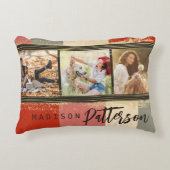 3フォトコラージュ素朴抽象芸術パーソナライズされた名 アクセントクッション (正面)