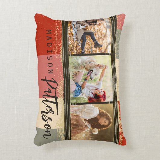 3フォトコラージュ素朴抽象芸術パーソナライズされた名 アクセントクッション (正面(垂直))