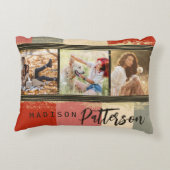 3フォトコラージュ素朴抽象芸術パーソナライズされた名 アクセントクッション (裏面)
