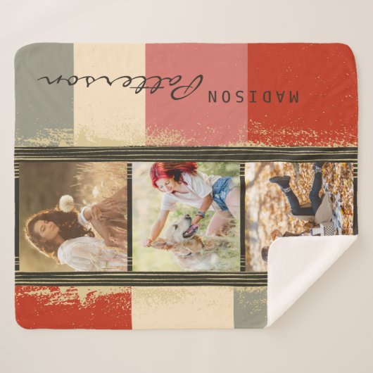 3フォトコラージュ素朴抽象芸術パーソナライズされた名 シェルパブランケット (正面(横))