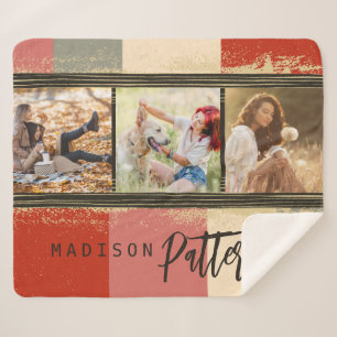 3フォトコラージュ素朴抽象芸術パーソナライズされた名 シェルパブランケット