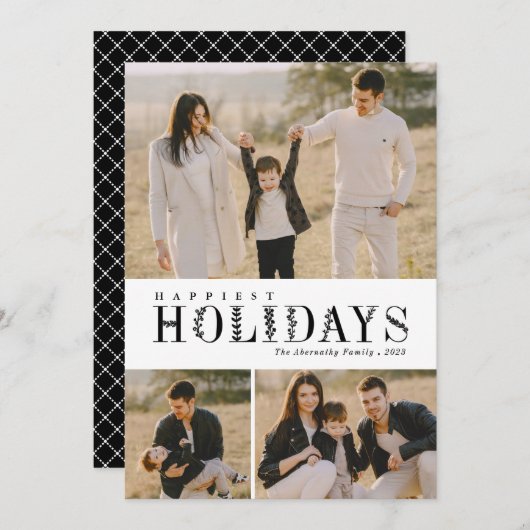 3フォトコラージュ緑の文字最も幸せな黒 シーズンカード (正面/裏面)