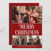 3フォトコラージュ赤と白メリークリスマス シーズンカード (正面/裏面)