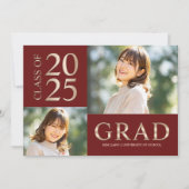 3フォトコラージュ赤&ベージュ卒業パーティー 招待状 (正面)