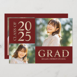 3フォトコラージュ赤&ベージュ卒業パーティー 招待状