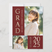 3フォトコラージュ赤&ベージュ卒業パーティー 招待状 (正面)