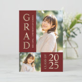 3フォトコラージュ赤&ベージュ卒業パーティー 招待状 (スタンド正面)