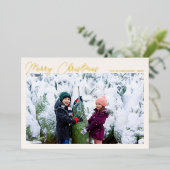 3フォトコラージュ金ゴールドスクリプトMerry Christmas 箔シーズンカード (立ち正面)