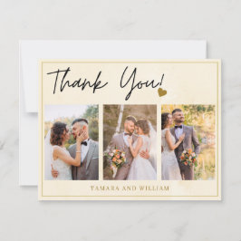 3フォトコラージュ金ゴールド水彩フローラ結婚 サンキューカード