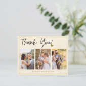 3フォトコラージュ金ゴールド水彩フローラ結婚 サンキューカード (スタンド正面)
