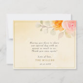 3フォトコラージュ金ゴールド水彩フローラ結婚 サンキューカード (裏面)