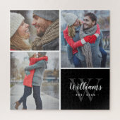 3フォトコラージュ&モカスタムノグラム |黒 ジグソーパズル (縦)