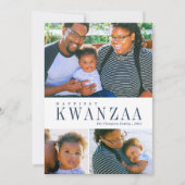 3フォトコラージュ・絵を描金ゴールド・ネービー・クワンザ・フォト シーズンカード (正面)