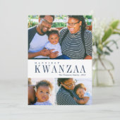 3フォトコラージュ・絵を描金ゴールド・ネービー・クワンザ・フォト シーズンカード (スタンド正面)