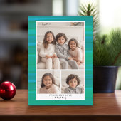 3フォトコラージュ – 青い緑の水色クリスマス シーズンカード