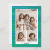 3フォトコラージュ – 青い緑の水色クリスマス シーズンカード (正面)