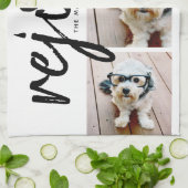 3フォトコラージュ – Merry モダン Christmas Rejoice キッチンタオル (折り畳み)