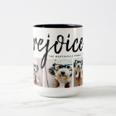 3フォトコラージュ – Merry モダン Christmas Rejoice ツートーンマグカップ (中央)