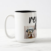 3フォトコラージュ – Merry モダン Christmas Rejoice ツートーンマグカップ (左)