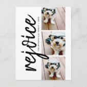 3フォトコラージュ – Merry モダン Christmas Rejoice ポストカード (正面)