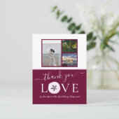 3フォトコラージュBurgundy Pink Sand dollar 結婚's サンキューカード (スタンド正面)