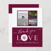 3フォトコラージュBurgundy Pink Sand dollar 結婚's サンキューカード (正面/裏面)