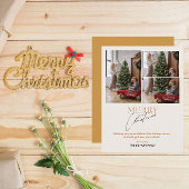 3フォトコラージュMerry Christmas Script Greeting シーズンカード