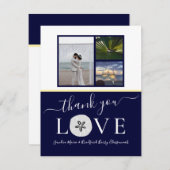 3フォトコラージュSanddollar Navy Blue 結婚's サンキューカード (正面/裏面)