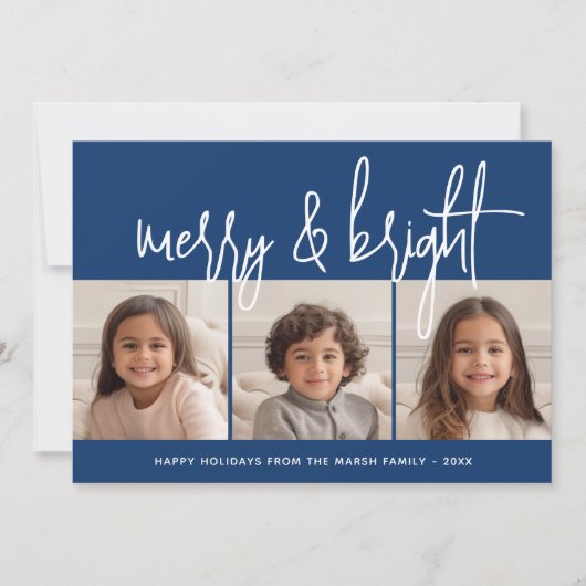 3フォトコラージースクリプト青い白メリー明 シーズンカード (正面)