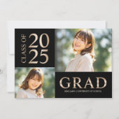 3フォトコラージーブラック&ベージュ卒業パーティー 招待状 (正面)