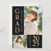 3フォトコラージーブラック&ベージュ卒業パーティー 招待状 (正面)