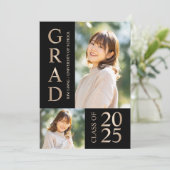 3フォトコラージーブラック&ベージュ卒業パーティー 招待状 (スタンド正面)